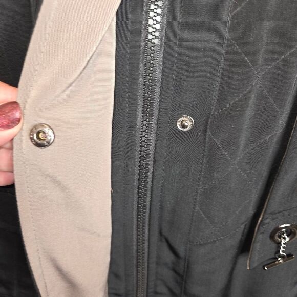 Fleet street womens black hooded rain coat soft shell jacket Coat size PM Petite - Picture 7 of 14